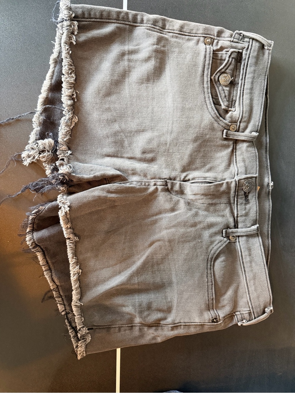 True Religion Gray Frayed Hem Denim Shorts